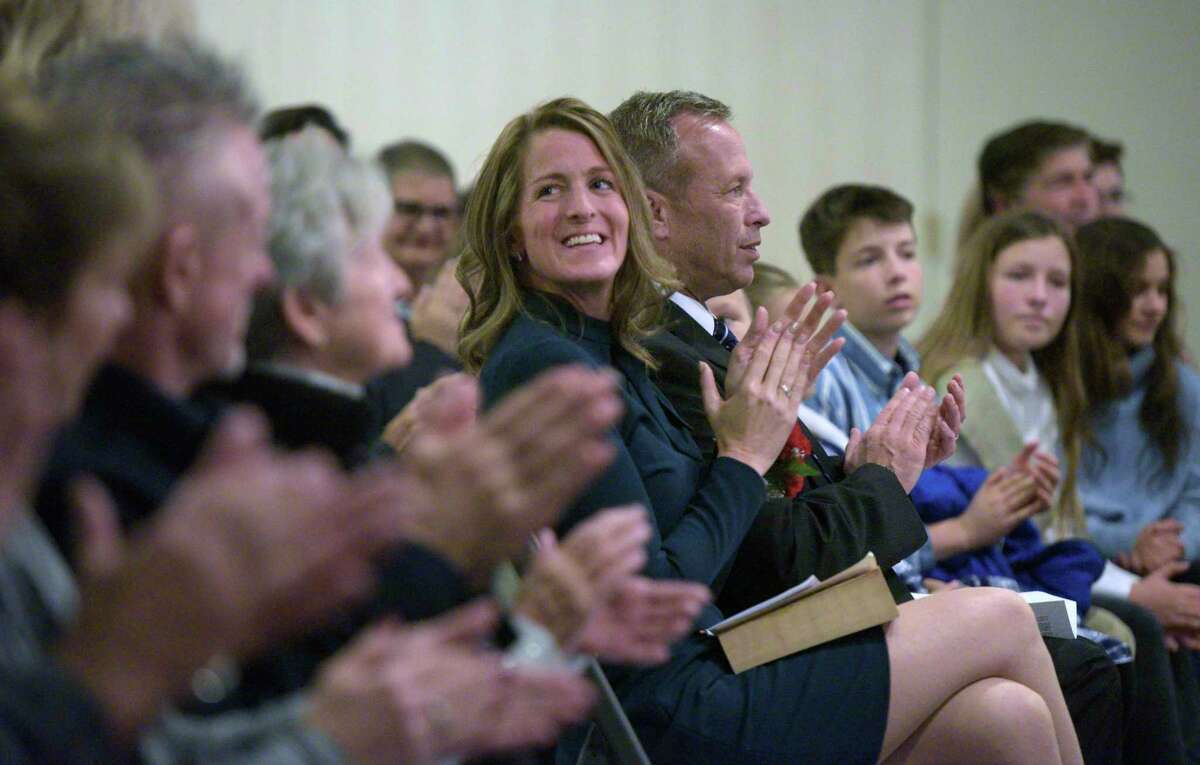 Brookfield First Selectman Tara Carr during the town of Brookfield’s inauguration and swearing-in ceremony last year.