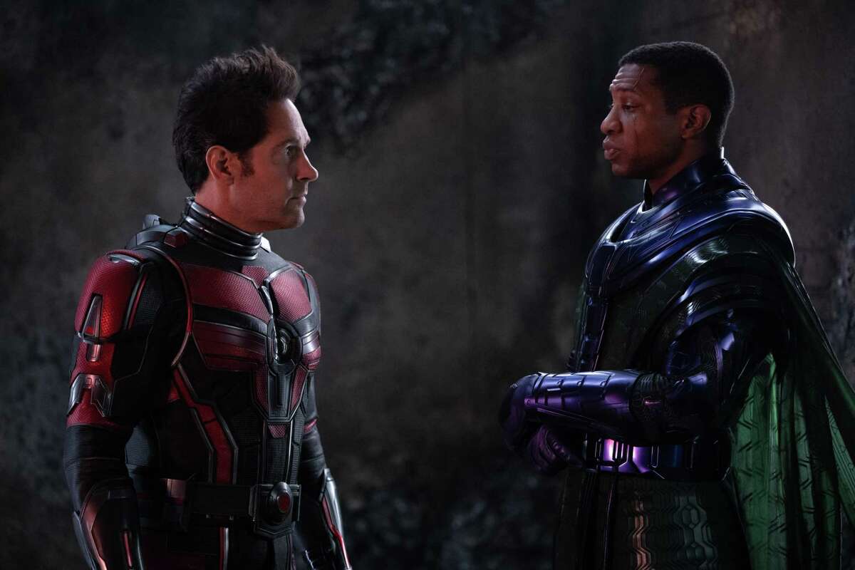 Ant-Man (Paul Rudd) and Jonathan Kang (Majors) face off in "Ant-Man and the Wasp: Quantumania." MUST CREDIT: Jay Maidment/Marvel Studios