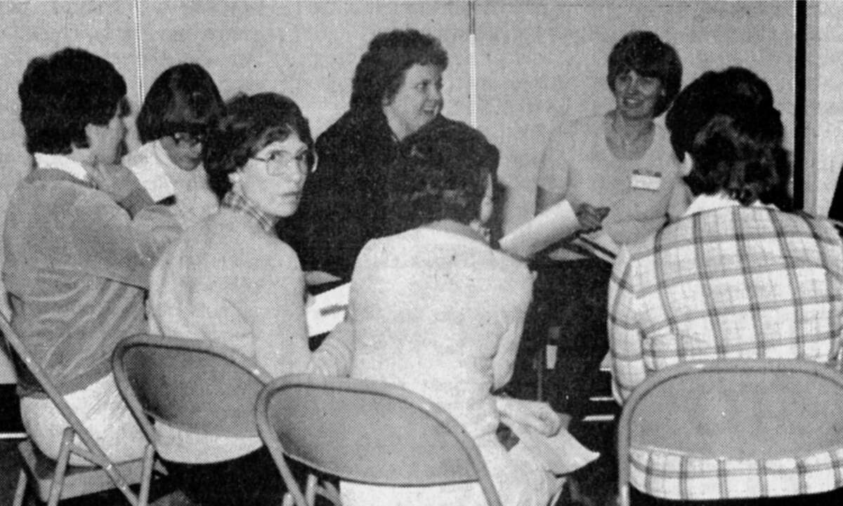 The joint Manistee Catholic Central/Manistee Public Schools alcohol forum rallied support for further meetings from the entire community. Parents asked for a ban on parental approval of teen drinking at social events. The photo was published in the News Advocate on Feb. 25, 1983.