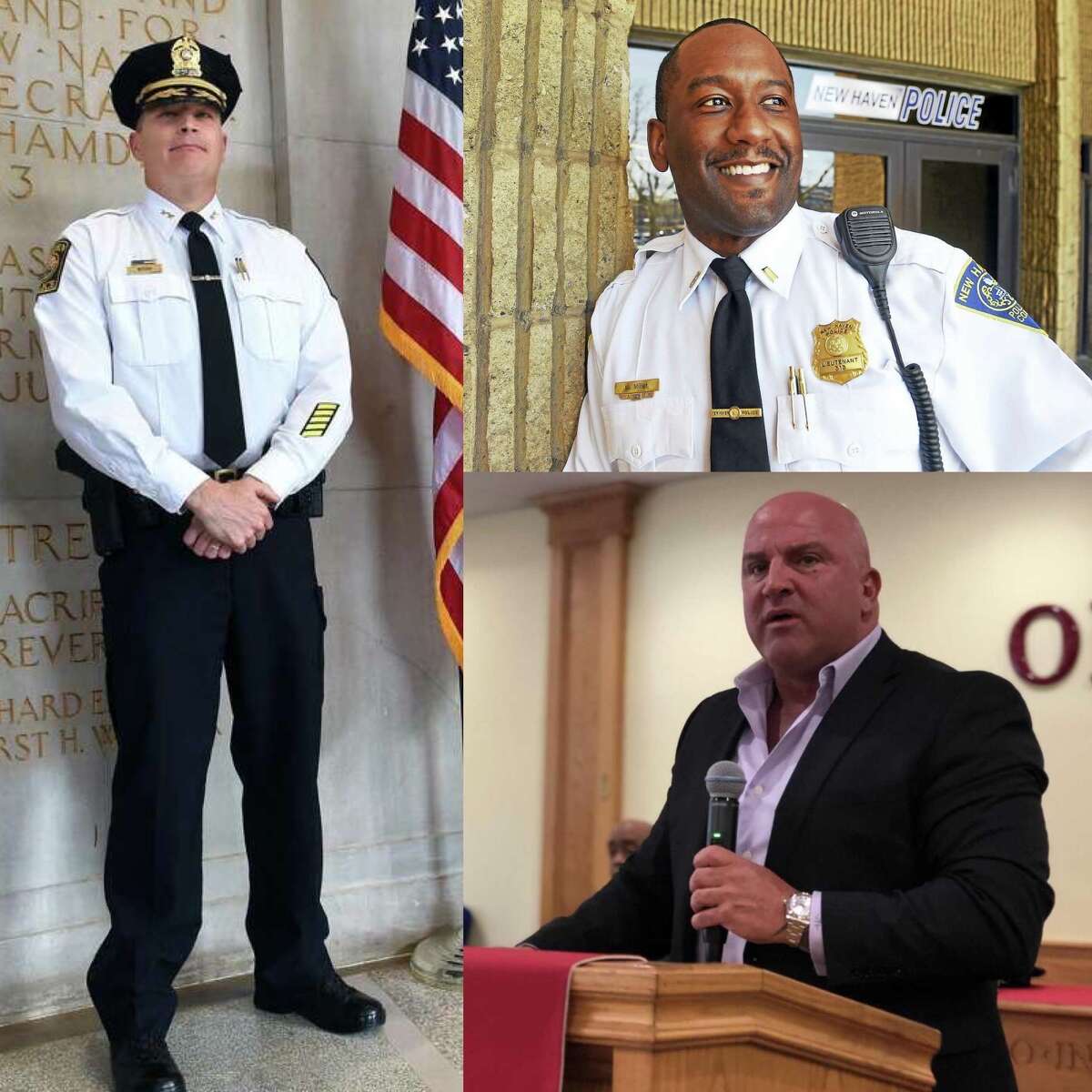 Three candidates for Hamden police chief (clockwise from left): Acting Chief Tim Wydra, Makiem Miller and John Velleca.