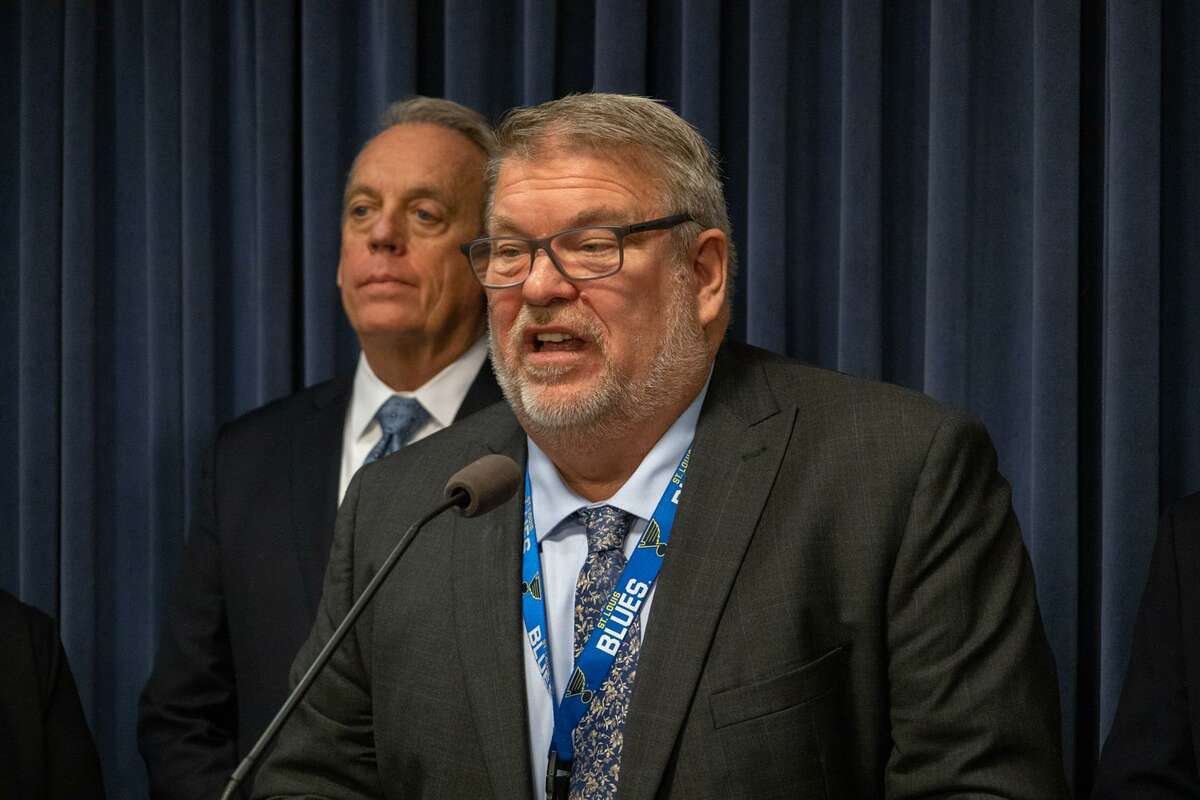 State Rep. Charlie Meier, R-Okawville, speaks at a news conference with his Republican colleagues to call for operational changes at Choate Mental Health and Developmental Center in Anna in response to an investigative series by Lee Enterprises Midwest, Capitol News Illinois and ProPublica.  