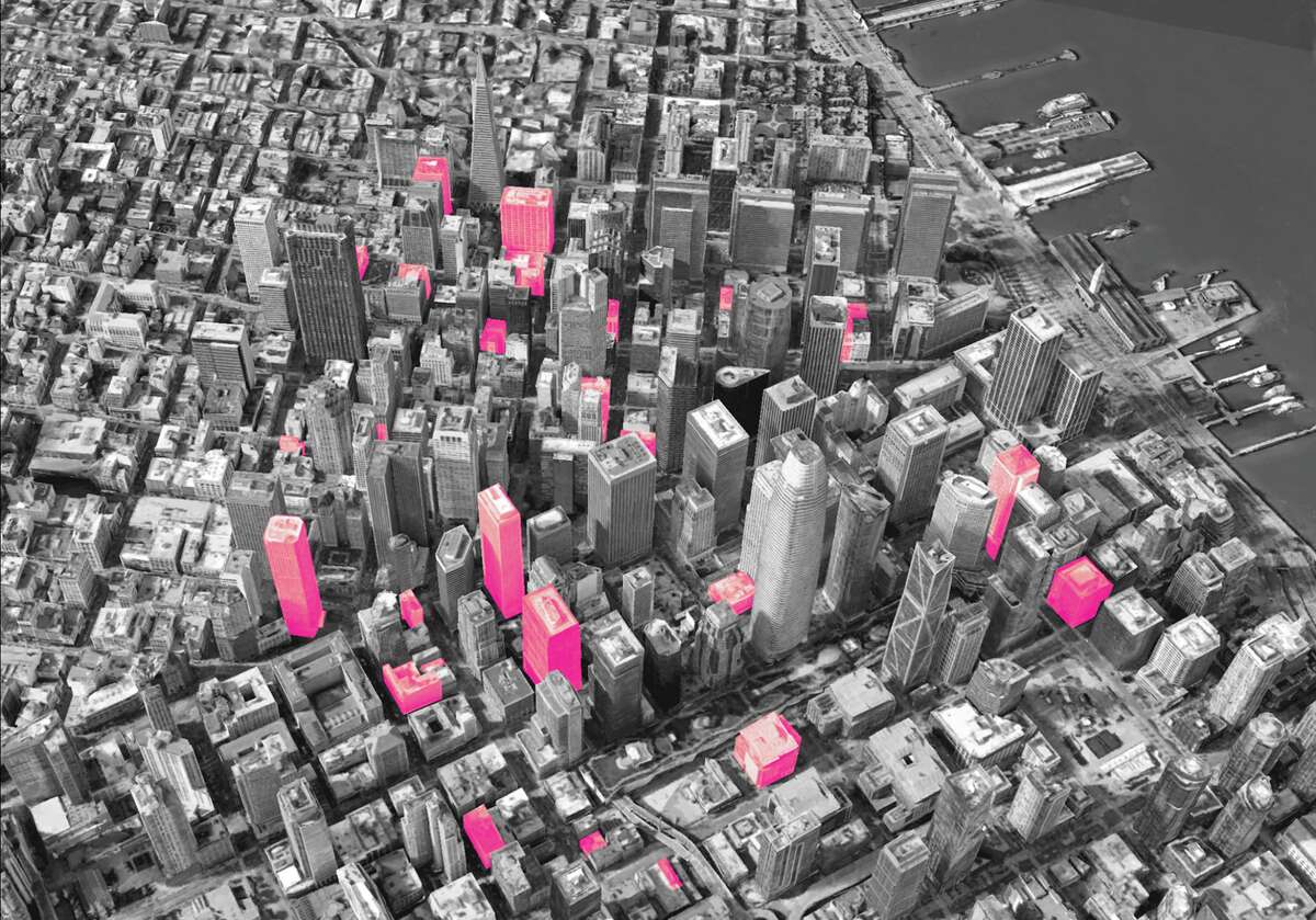 这些是建筑公司Gensler在旧金山市中心分析的一些建筑，以寻找转换为住房的良好候选。