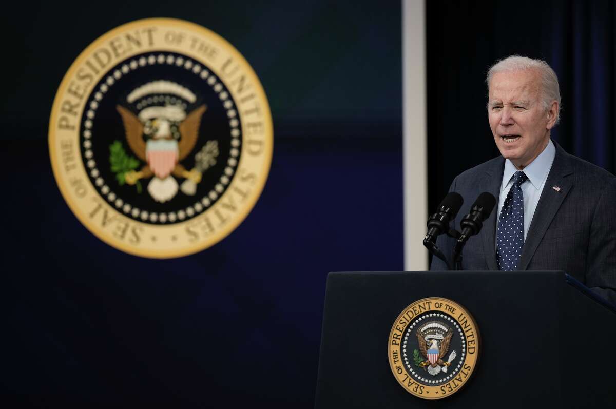 U.S. President Joe Biden speaks to the press in the South Court Auditorium at the White House complex Feb. 16, 2023, in Washington.