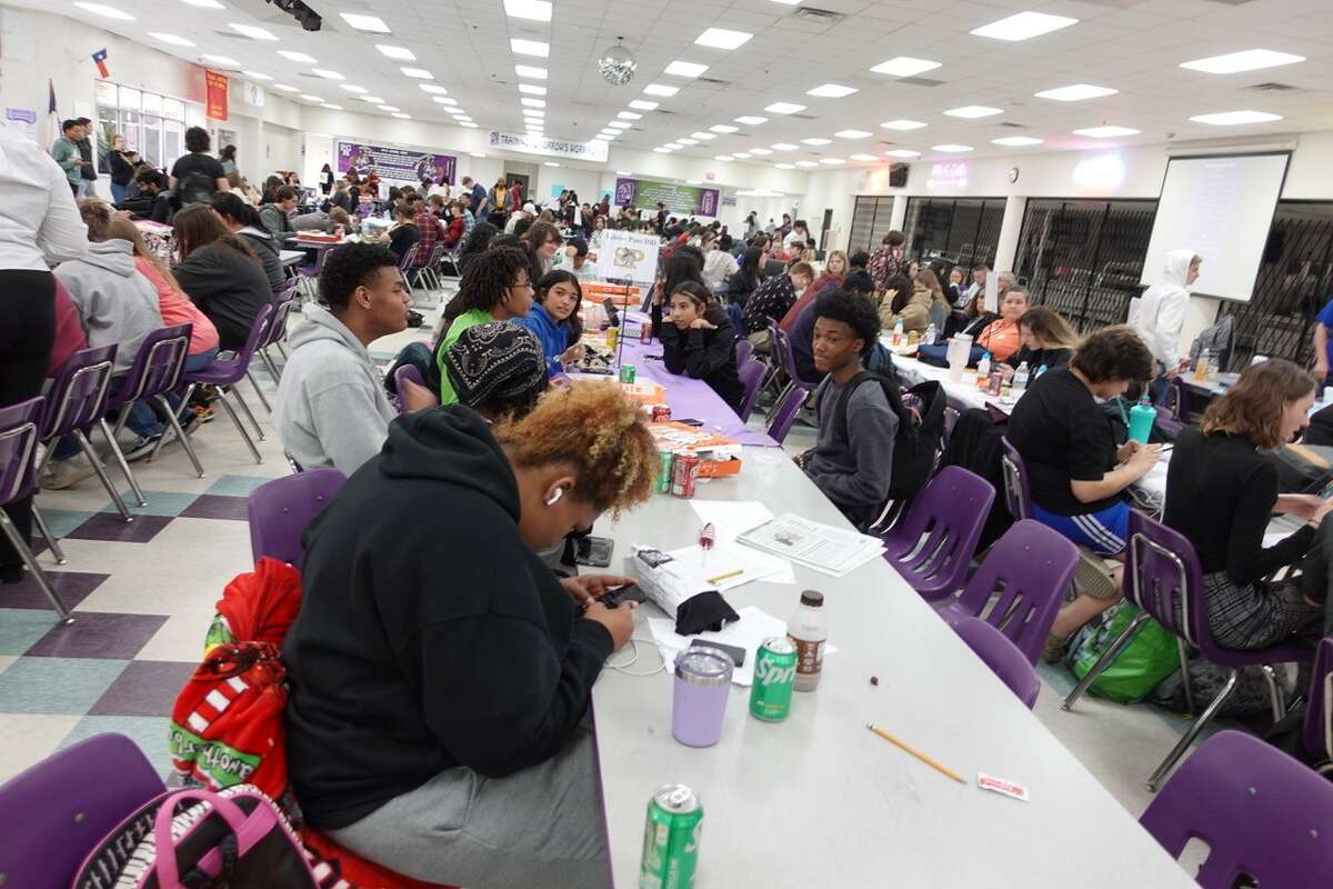 Dozens of Sabine Pass students study for their various events at the Port Neches-Groves Invitational UIL academic meet. Photo taken Feb. 11, 2023. Photo by Olivia Malick/The Enterprise.