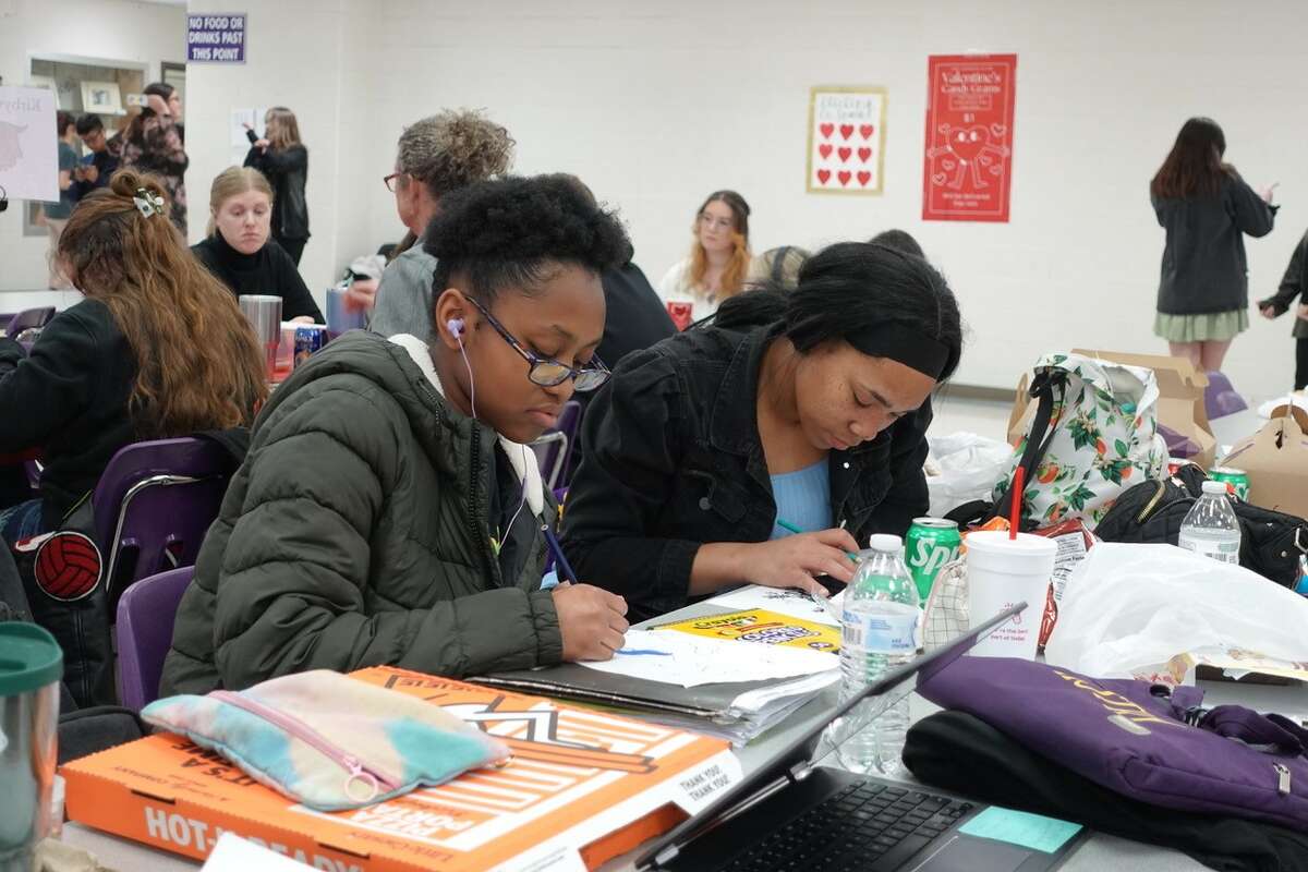 Sabine Pass students study for their various events at the Port Neches-Groves Invitational UIL academic meet. Photo taken Feb. 11, 2023. Photo by Olivia Malick/The Enterprise.