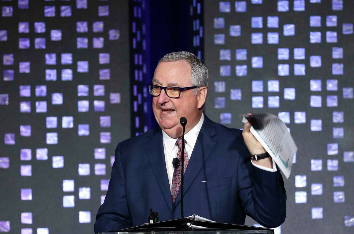 Gil Staley, CEO of The Woodlands Area Economic Development Partnership, speaks during at the Economic Outlook Conference at The Woodlands Waterway Marriott Hotel and Convention Center, Friday, Feb. 24, 2023, in The Woodlands.
