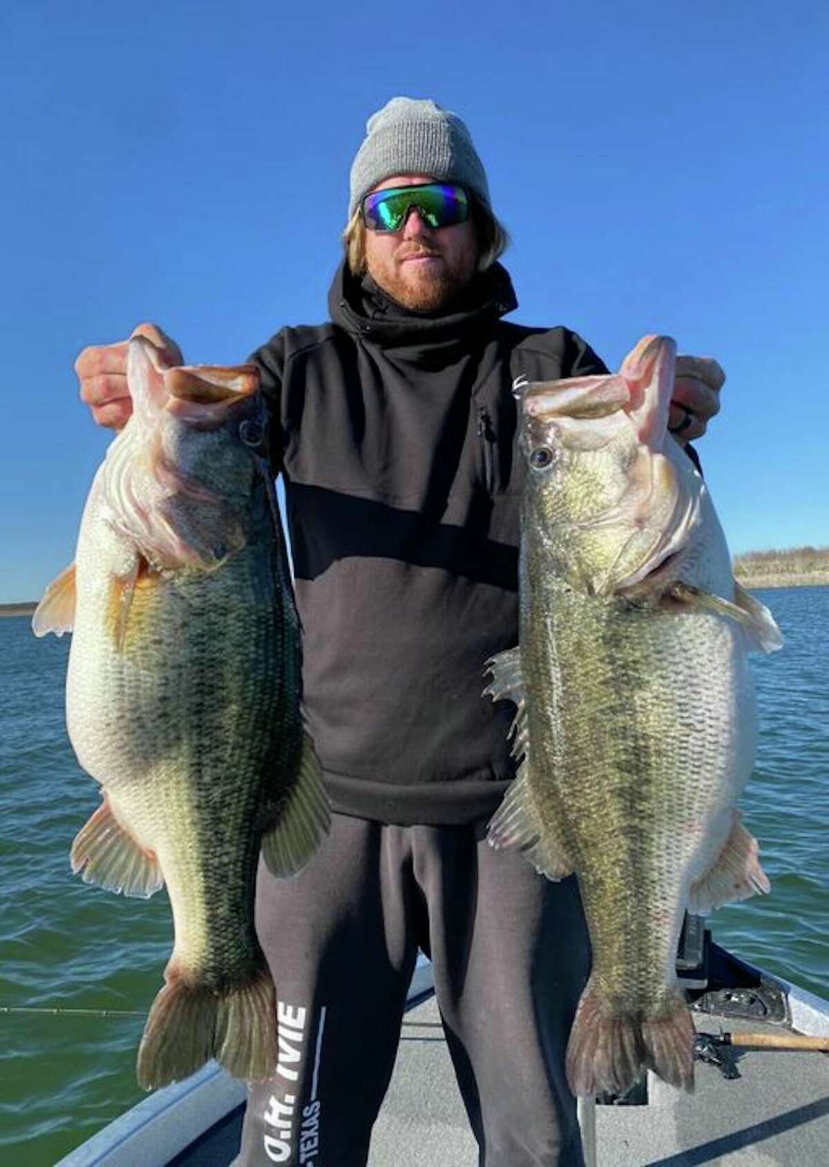 Big bass expert Josh Jones claims his boat has accounted for 41 O.H. Ivie bass over 10 pounds since Jan. 1. On Feb. 23, Jones boated this pair of 12.5 pounders less than five minutes apart and his guide client reeled in a 10.59 pounder on the same day. 