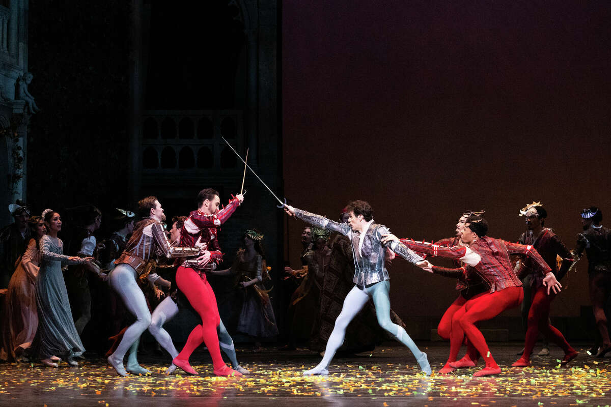 Soloist Aaron Damian Sharratt is Tybalt and principal dancer Connor Walsh is Romeo in Houston Ballet's "Romeo and Juliet."