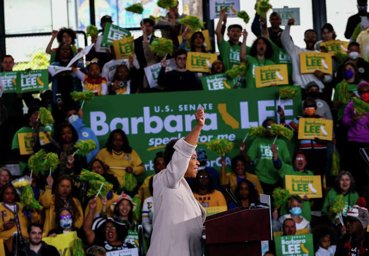 Rep. Barbara Lee speaks Saturday at Lancey College in Oakland during a public kickoff of her Senate campaign.