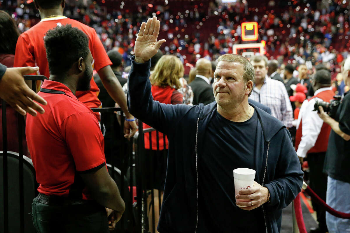 Owner Tilman Fertitta of the Houston Rockets waves to the crowd after the game against the New Orleans Pelicans at Toyota Center on October 26, 2019 in Houston, Texas.