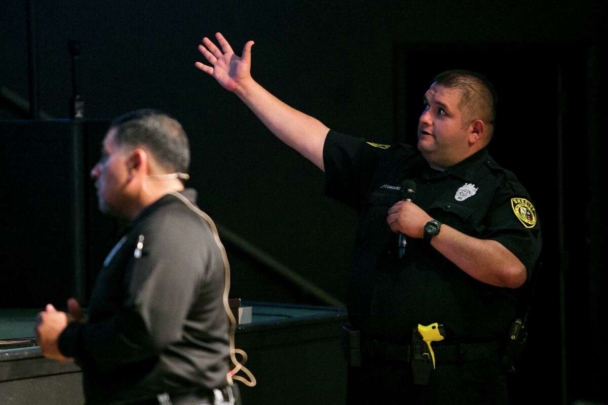 Bexar County Sheriff’s Deputy Joseph Rodriguez during an active shooter training held at City Church on Aug. 13, 2018.