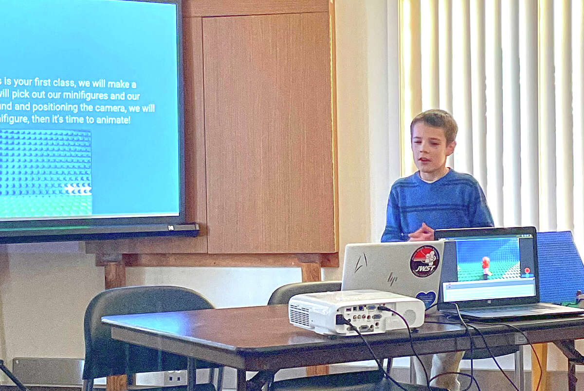 Ten-year-old Jude Bendorf provides instructions at a meeting of the Stop Motion Club at the Carlinville Public Library.