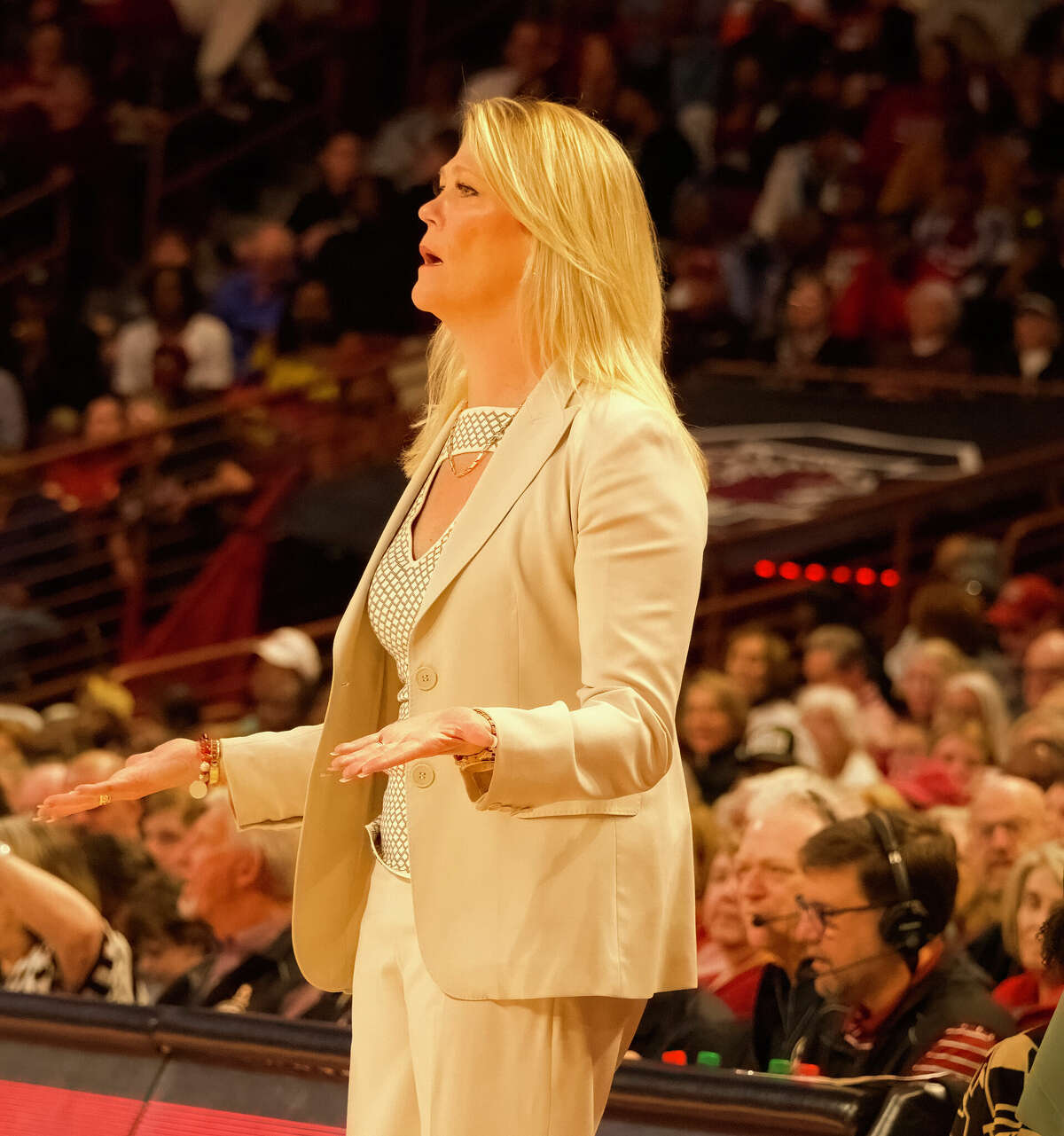 Georgia Lady Bulldogs first-year coach Katie Abrahamson-Henderson was proud of her team's fight against the nation's number one team on Sunday. Georgia came in with a five-game win streak, but South Carolina prevailed 73-63 on Sunday Feb. 26, 2023 in Columbia, S.C.  (Joyce Bassett / Special to the Times Union)