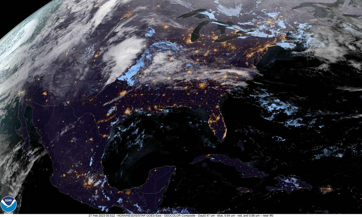The view from space of Texas and other areas around the Gulf of Mexico and the Atlantic Ocean.