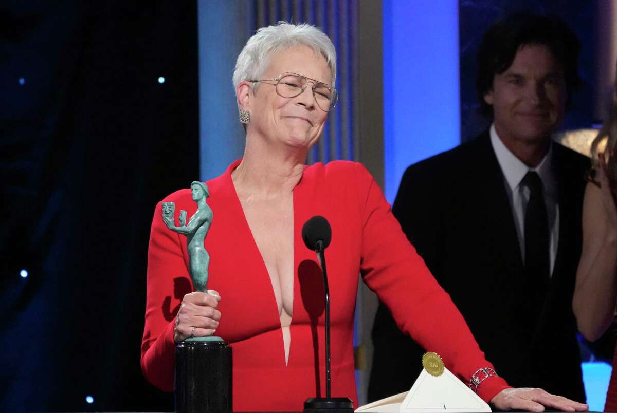 Jamie Lee Curtis accepts the award for outstanding performance by a female actor in a supporting role for "Everything Everywhere All at Once" at the 29th annual Screen Actors Guild Awards on Sunday, Feb. 26, 2023, at the Fairmont Century Plaza in Los Angeles.