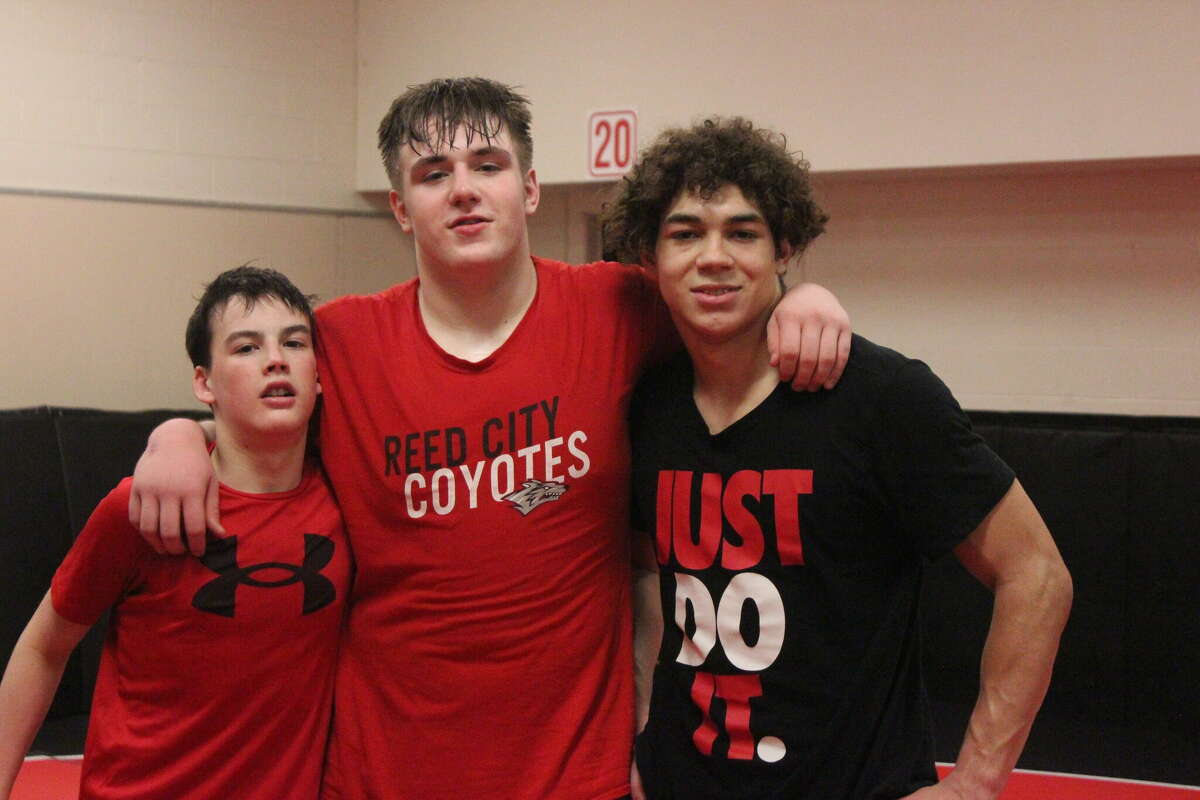 From left, Reed City's Carter Johnson, Wyatt Spalo and Bryson Hughes are set to perform in the state wrestling finals this weekend.