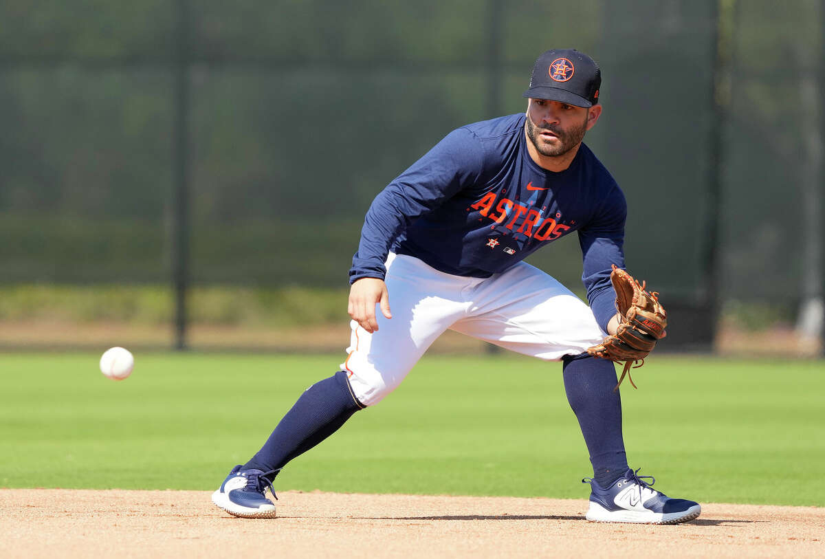 Houston Astros second baseman Jose Altuve (27) during workouts at the Astros spring training complex at The Ballpark of the Palm Beaches on Monday, Feb. 20, 2023 in West Palm Beach, Florida.
