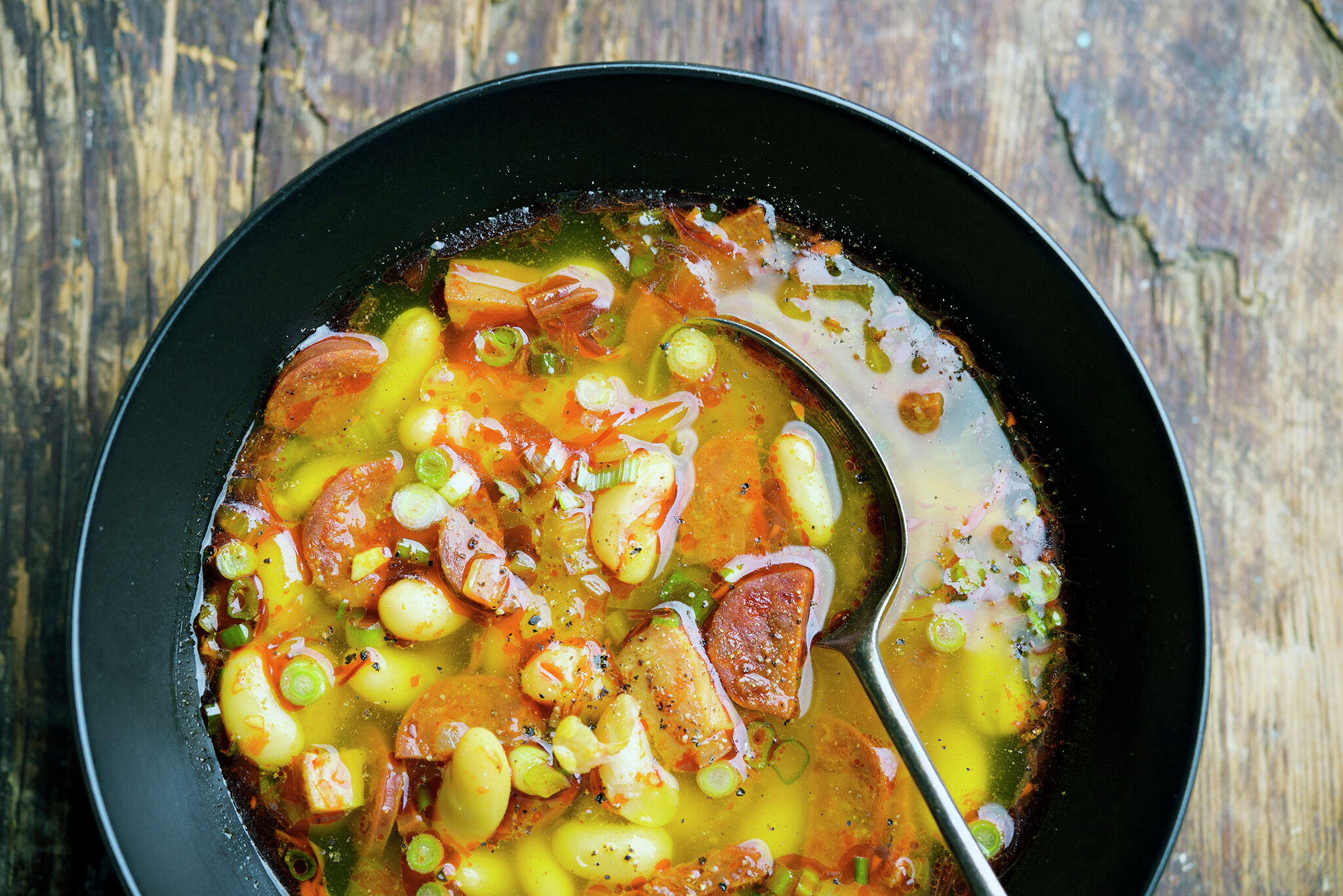 Chorizo enlivens Spanish bean stew