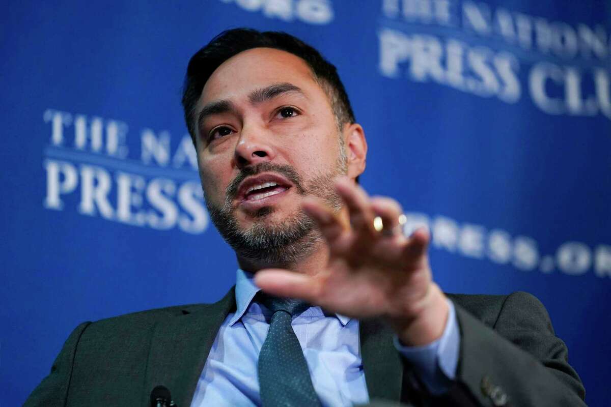 FILE - Rep. Joaquin Castro, D-Texas, speaks at the the National Press Club in Washington on Oct. 5, 2022. Castro is recovering after undergoing cancer surgery in Houston, according to a statement from Castro on his House website Monday, Feb. 27, 2023.