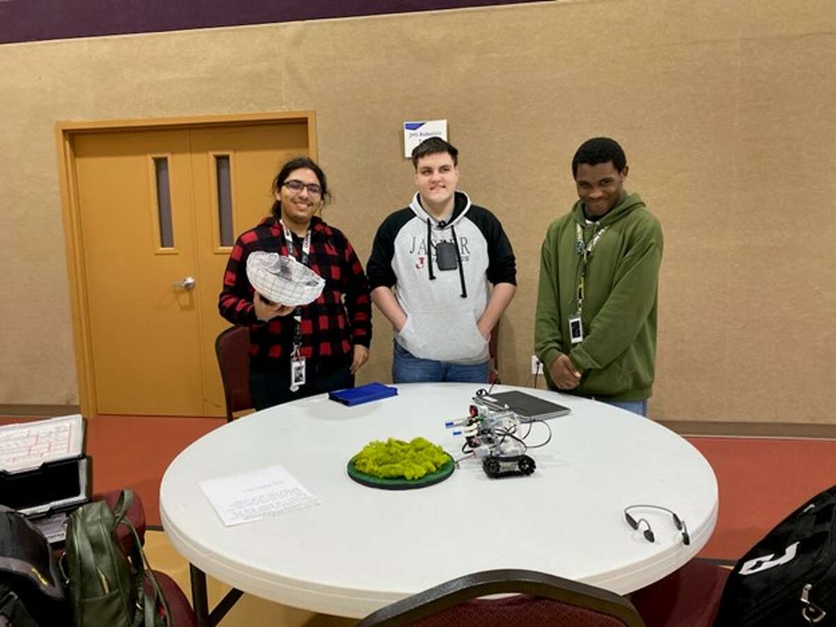 The Jasper High School Coding and Robotics club participated in the Patricia Huffman Smith NASA Museum "Remembering Columbia" robotics competition, Jan. 31 in Hemphill. From left to right: Yandell Ceniceros, Hayden Harkins and Caden Bootie.