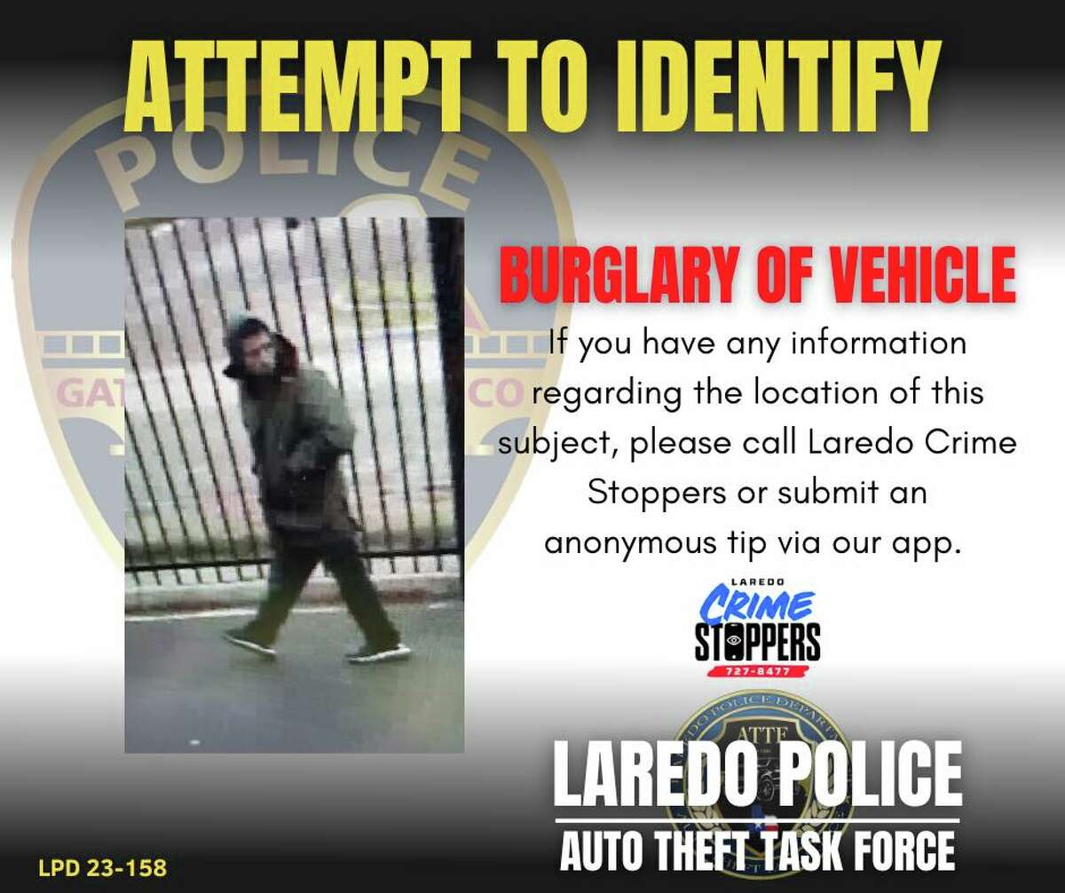 The above person of interest is wanted by the Laredo Police Department for questioning in a recent burglary of a vehicle. 
