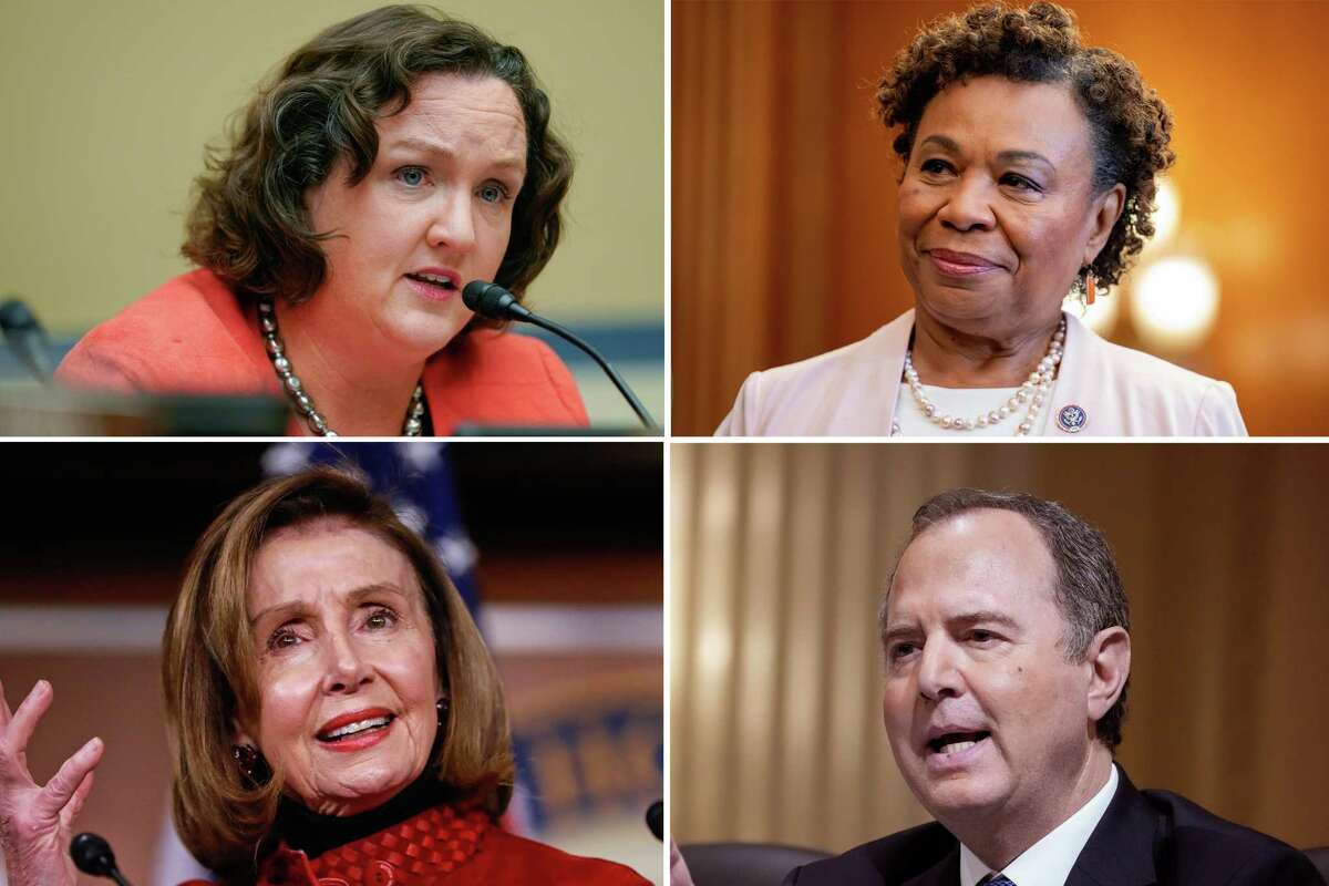 Reps. Katie Porter (top left) and Barbara Lee (top right) voted against a recent House resolution condemning socialism, while Reps. Nancy Pelosi (bottom left) and Adam Schiff voted for the measure.
