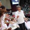 Stanford Cardinal head coach Tara VanDerveer in the second half of an NCAA women’s basketball game against the USC Trojans at Maples Pavilion in Stanford, Calif., Friday, Feb. 17, 2023. The Cardinal won 50-47.