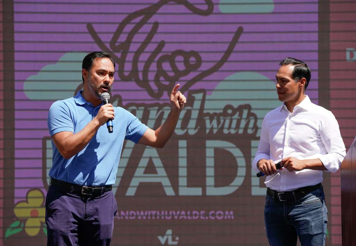 Congressman Joaquin Castro, left, is shown with his brother Julián Castro. Rep. Castro, 48, revealed Monday that he had been diagnosed with gastrointestinal neuroendocrine tumors.