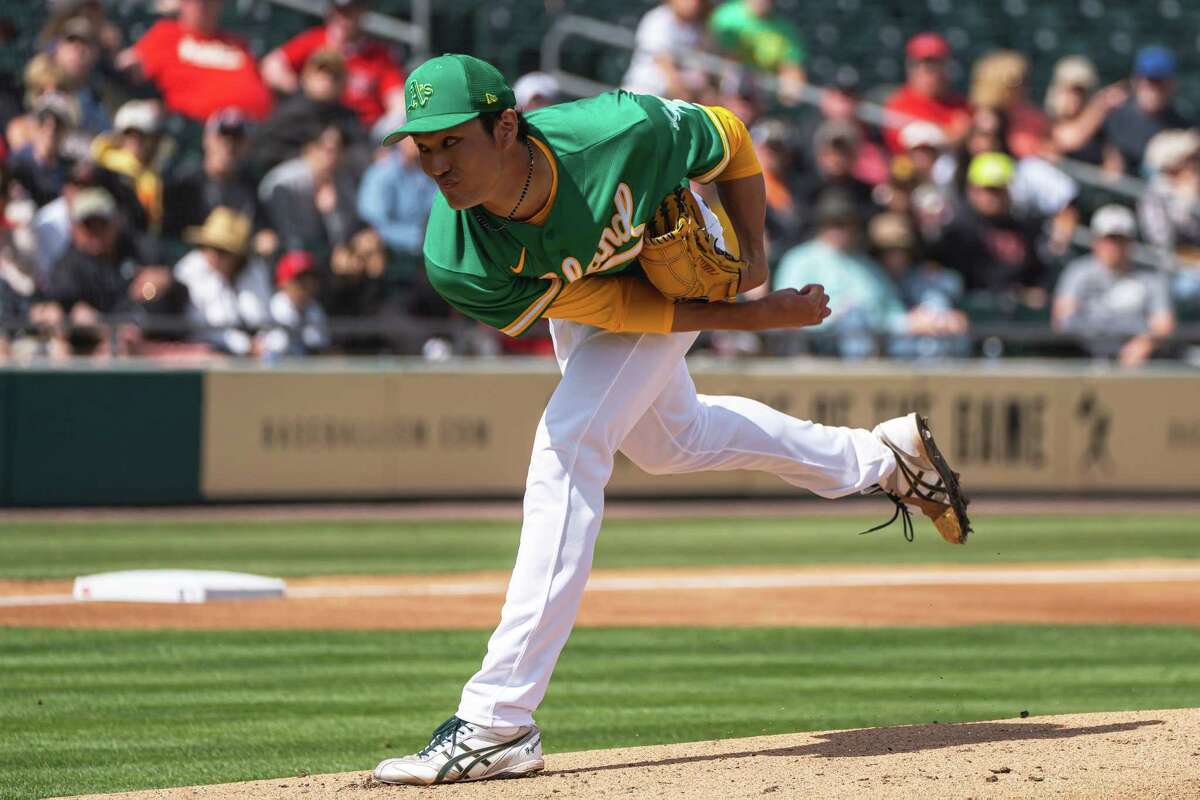 A's Shintaro Fujinami flashes velocity, flirts with danger in debut