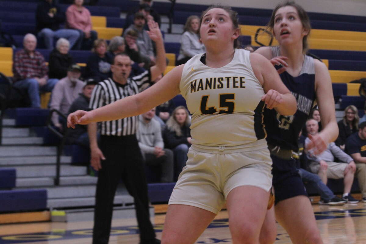Manistee's Brooke Jankwietz boxes out on Feb. 28. 