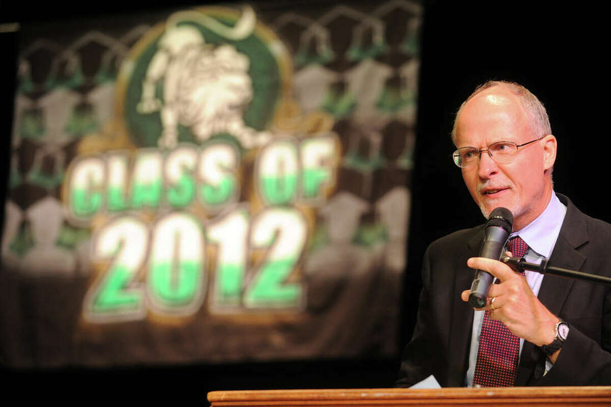 FILE PHOTO: Former Bridgeport schools superintendent Paul Vallas speaks at Bassick High School's graduation in 2012. Vallas, who was ousted as Bridgeport schools superintendent for lacking qualifications, advances to runoff election for Chicago mayor.