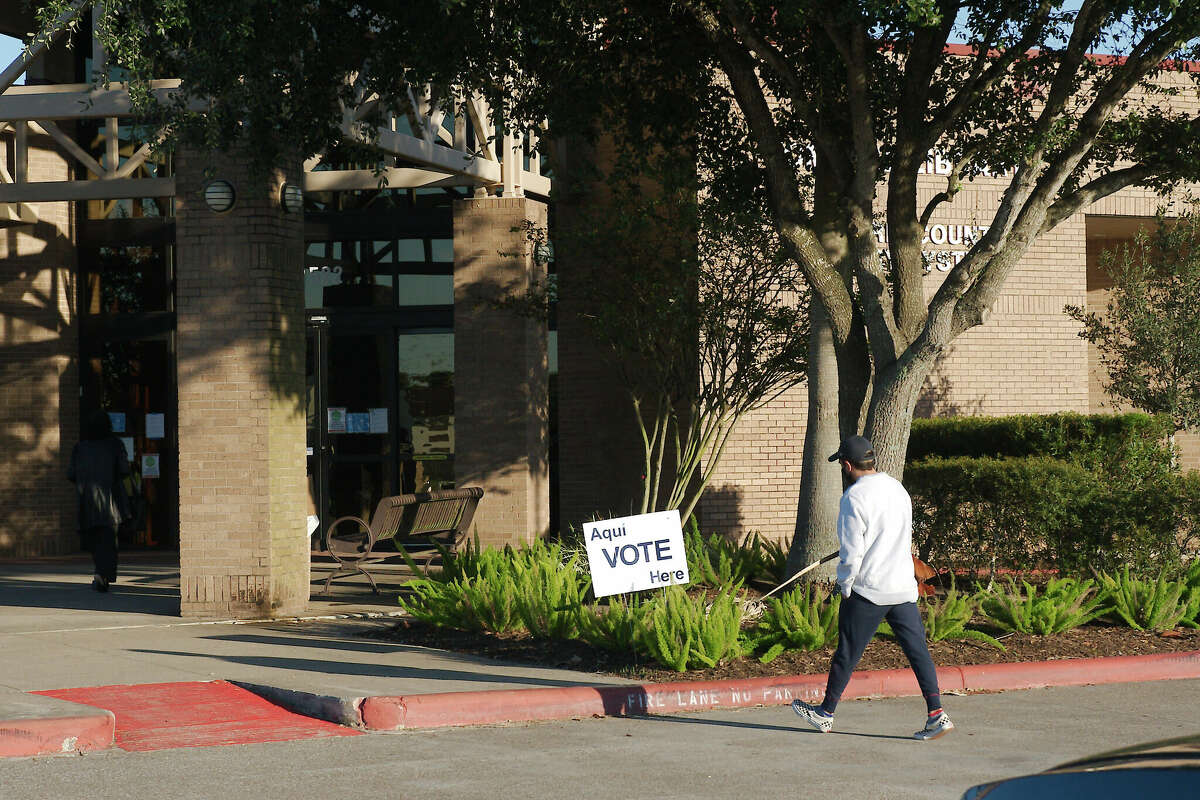 A voter enters the Pearland Tom Reid Library polling location during a previous election. May 6 elections this year will feature contested races for city positions in Alvin, Pearland and Manvel and for trustee seats in the Alvin and Pearland school districts.