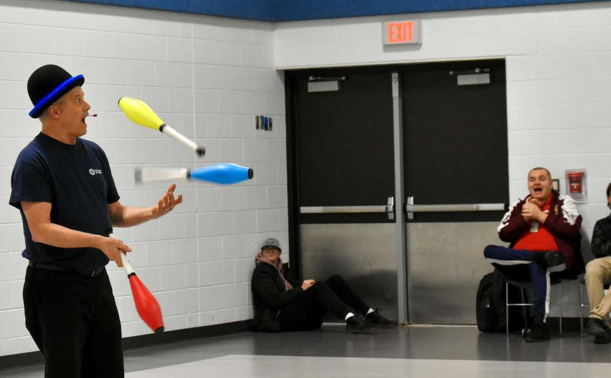 Entertainer and professional juggler Tommy Tropic (Tom Petrie) visited and performed for students and staff at the Mecosta-Osceola Special Education Center in Big Rapids. To view more photos, visit: www.bigrapidsnews.com.
