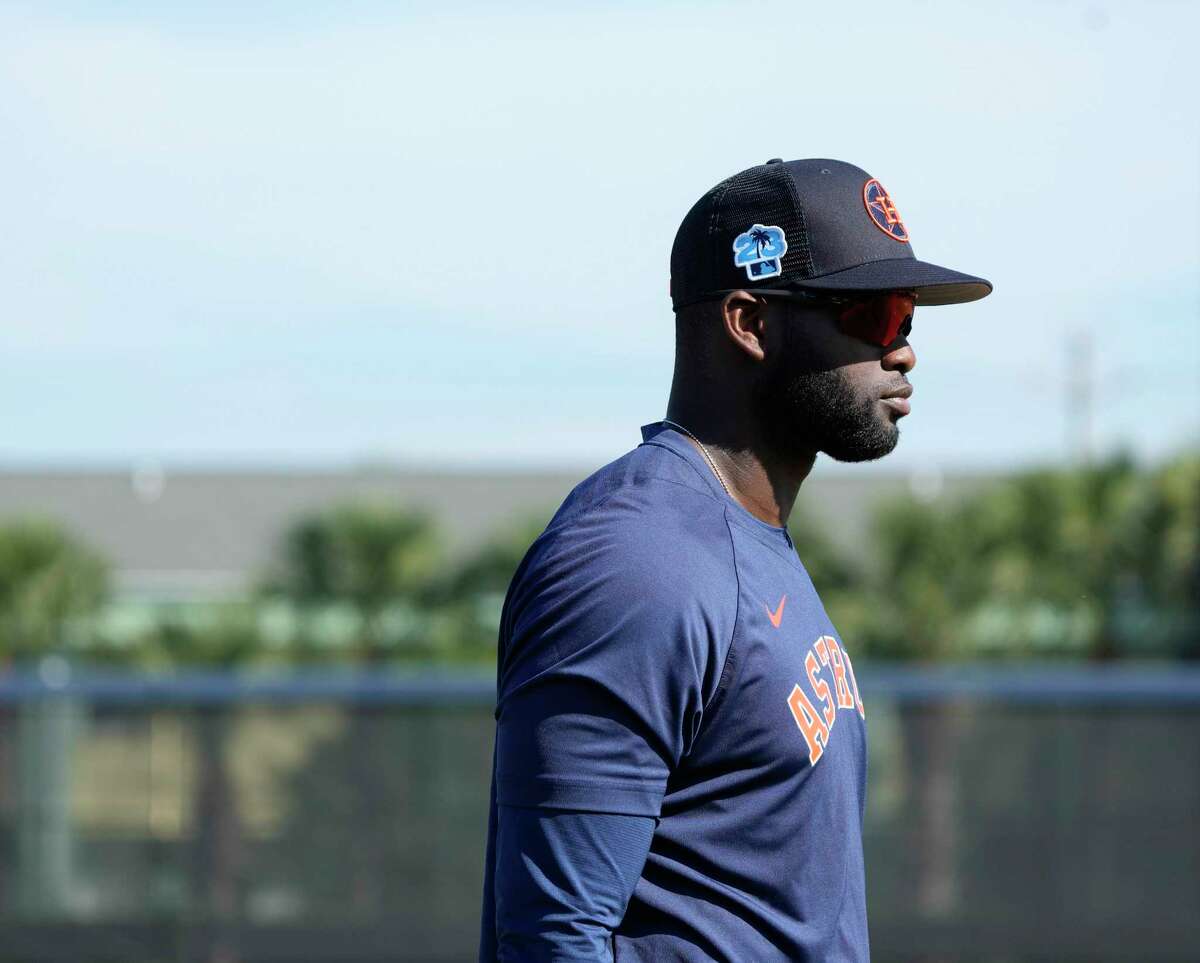 Houston Astros outfielder Yordan Alvarez (44) during spring training workouts at the Astros spring training complex at The Ballpark of the Palm Beaches on Saturday, Feb. 25, 2023 in West Palm Beach .