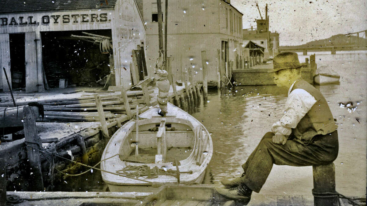 Historic photograph of Ball Oysters in Stony Creek, the inspiration for the decade-long tenure of Stony Creek's Jonathan Waters in oystering, from Steve Hamm's award-winning documentary, "The Oystering Life," to be shown in Stony Creek on March 15.