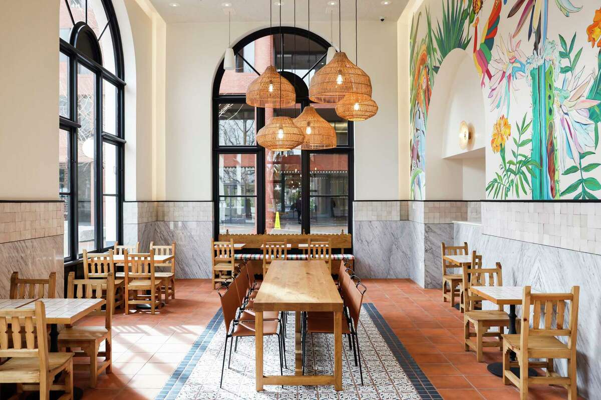 The main dining room at the Xica in San Francisco, seating 85.  The restaurant's new location is much larger than its previous Oakland location.