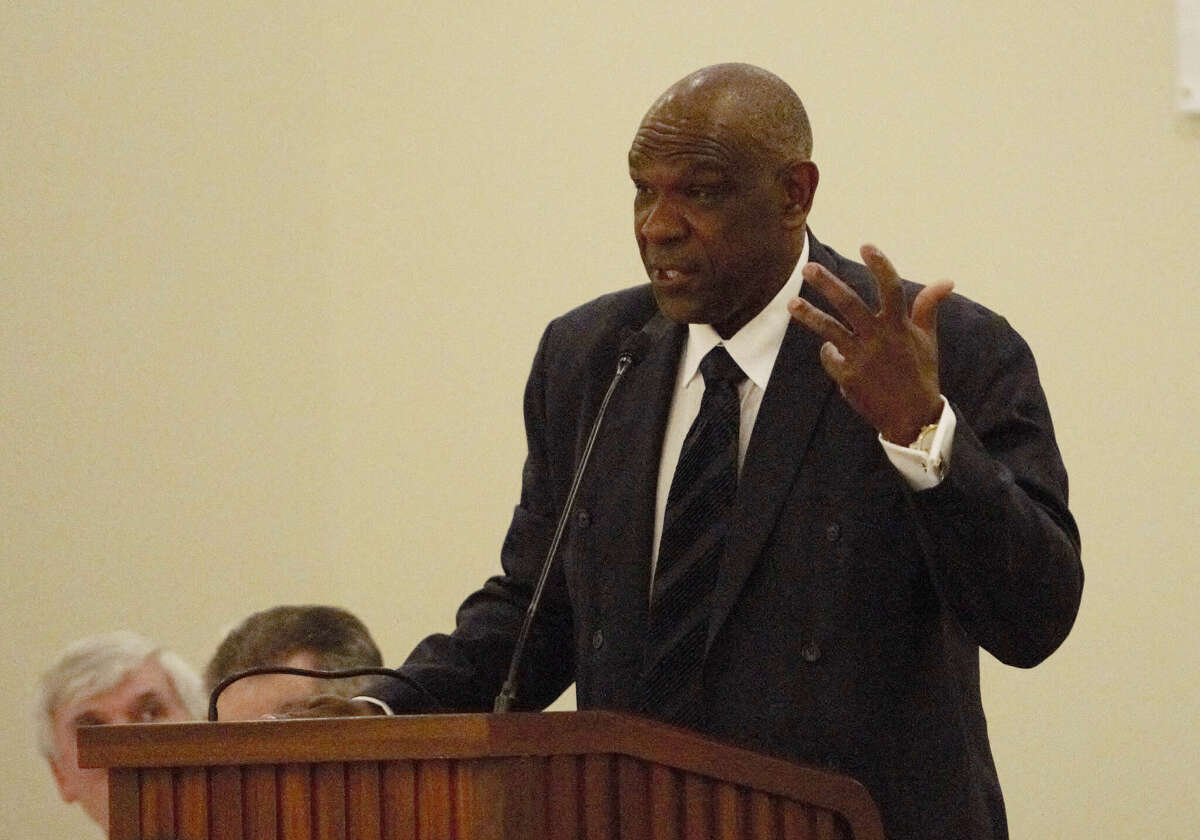 Hall of Fame baseball player Andre Dawson speaks during the West Texas Sports Banquet & Memorabilia Auction, March 1 at Midland Country Club. 