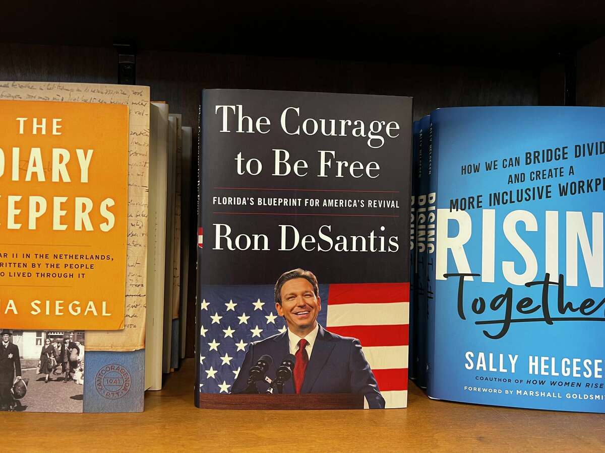 Florida Governor Ron DeSantis' new book sits on a shelf at Barnes and Noble in North Haven on Thursday, March 2, 2023.