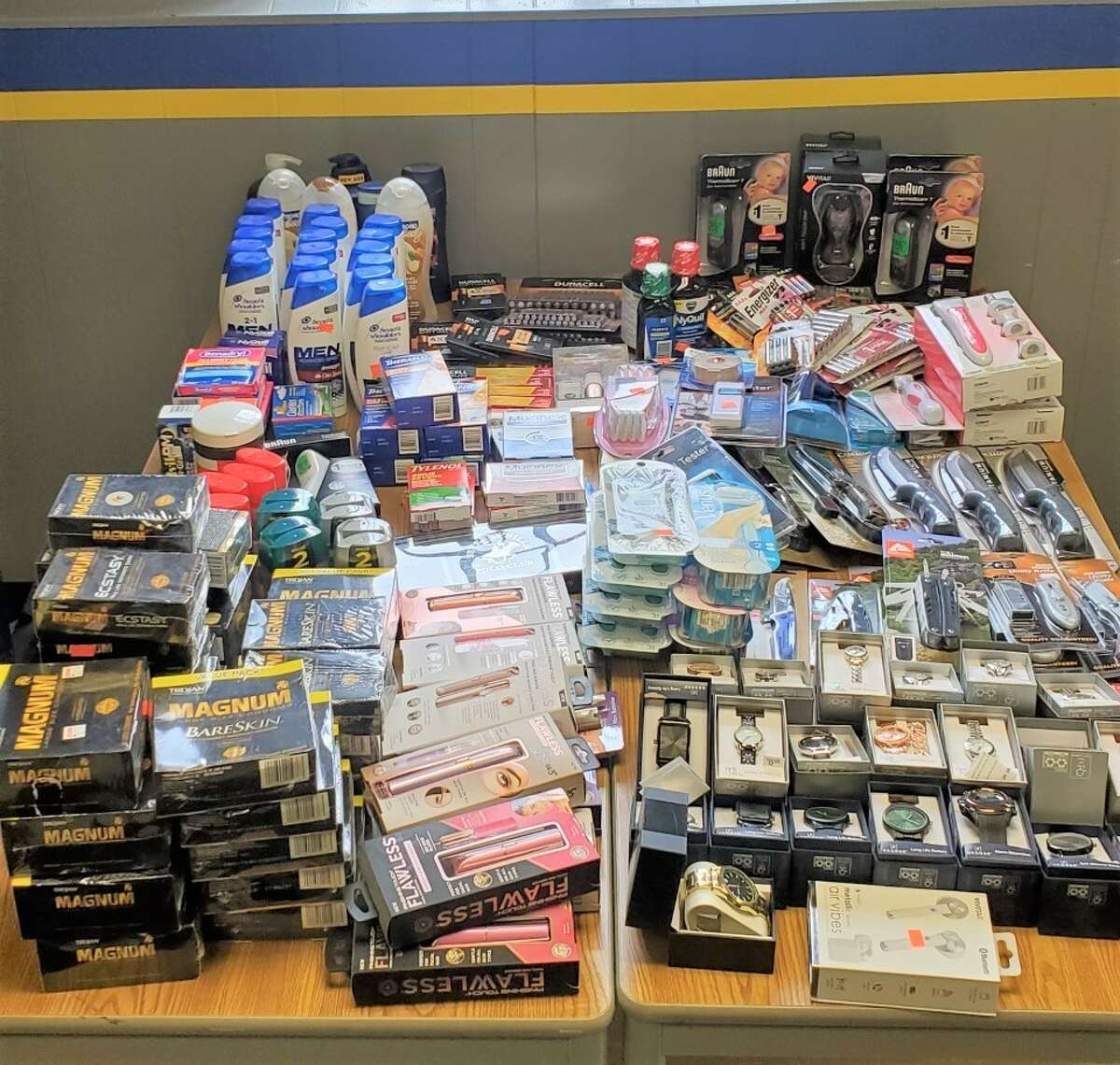 Items Connecticut State Police said they seized from Smokey's a convenience store in Hartford. The agency said an investigation found the store was reselling items that were taken from other retailers by shoplifters.