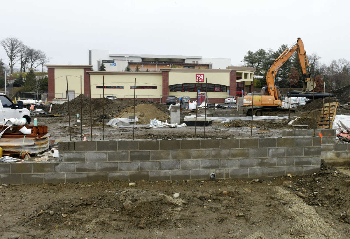 Construction continues at the planned site of Starbucks, Shake Shack and Frank Pepe Pizzeria Napoletana locations at 64 High Ridge Road in Stamford, Conn., on Thursday, March 2, 2023.