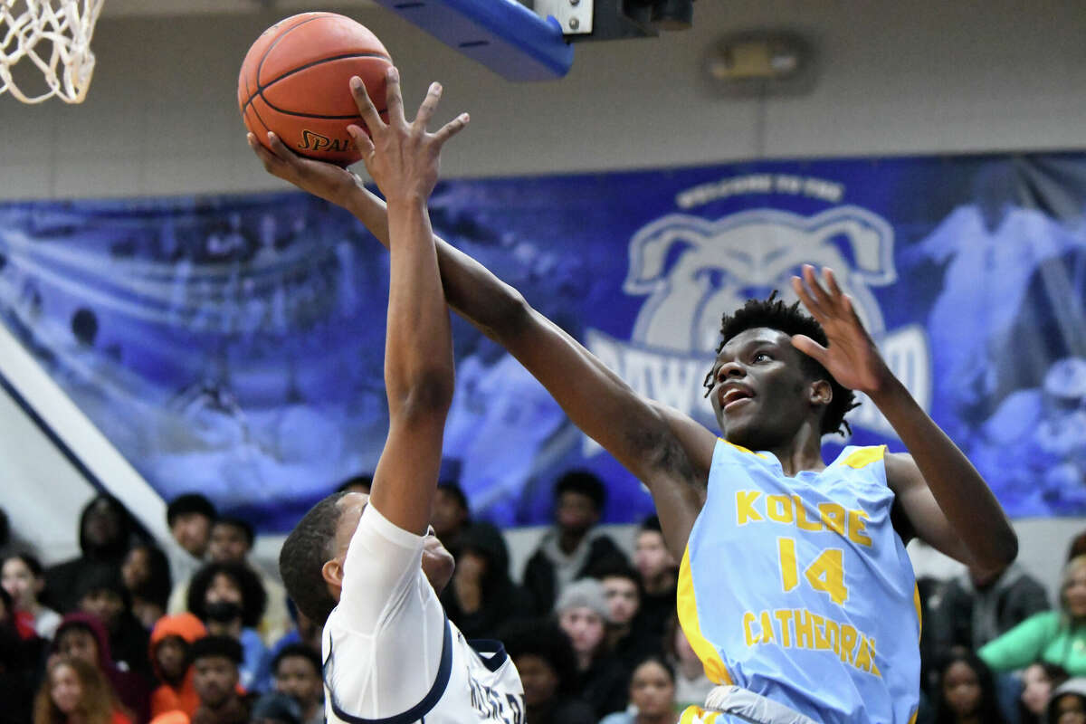 Kolbe Cathedral's Rodney Desir during the boys basketball SWC championship game between Notre-Dame Fairfield and Kolbe Cathedral at Bunnell High School, Stratford on Thursday, March 2, 2023.