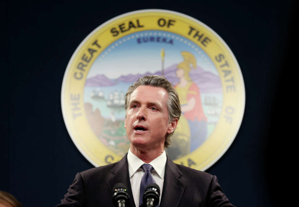 California Gov. Gavin Newsom speaks during a press conference on Feb. 1, 2023, in Sacramento. A Tuesday report revealed that Newsom has several ties Silicon Valley Bank, which failed last week amid a bank run. 
