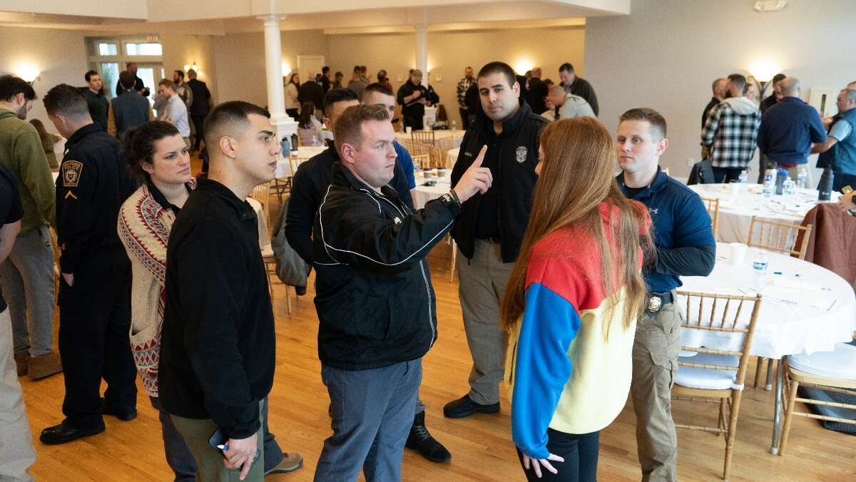 Connecticut police officers and volunteers take part in a training to help detect drivers operating under the influence of marijuana and/or alcohol on Feb. 9, 2023, in Guilford, Conn. 