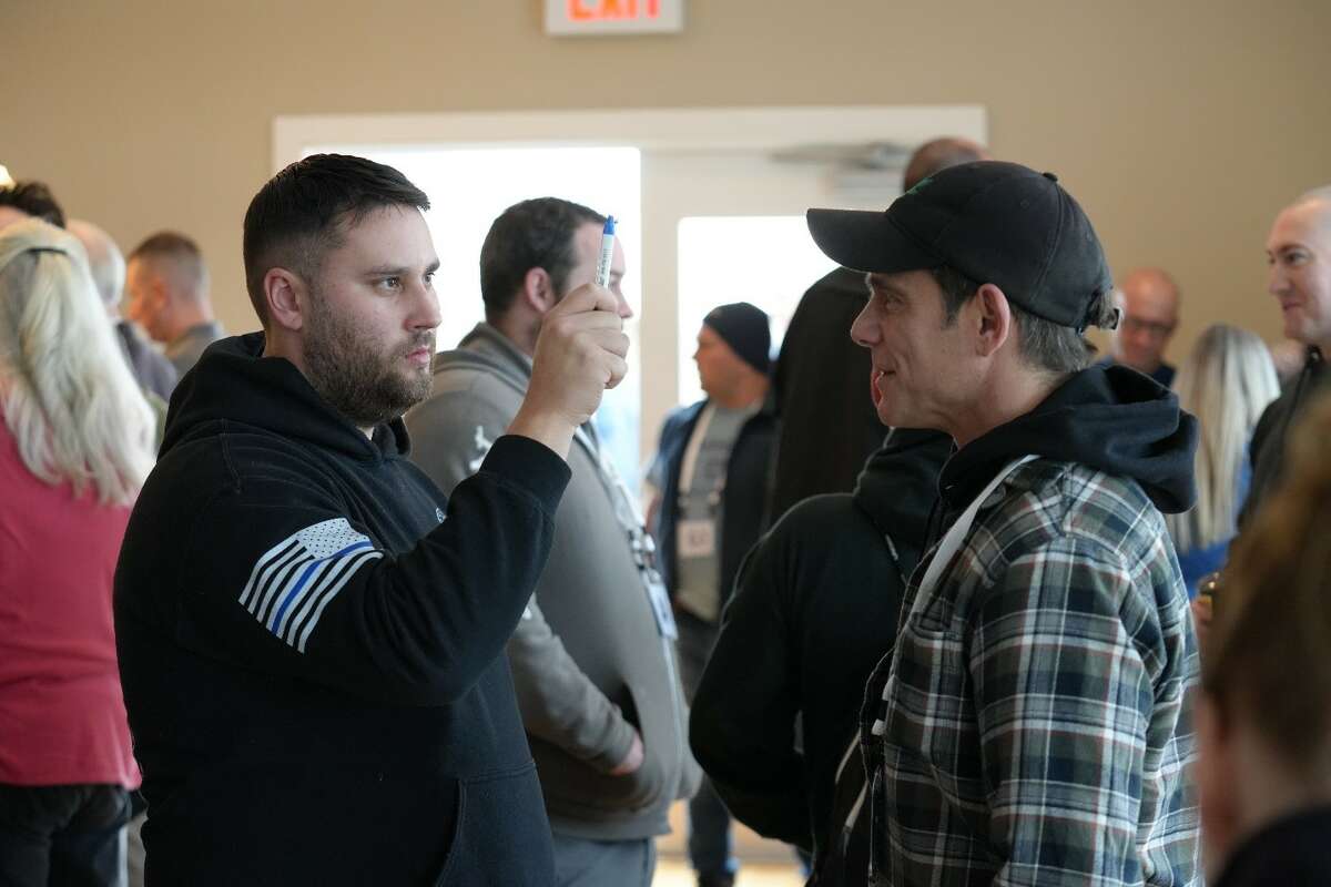 Connecticut police officers and volunteers take part in a training to help detect drivers operating under the influence of marijuana and/or alcohol on Feb. 9, 2023, in Guilford, Conn. 