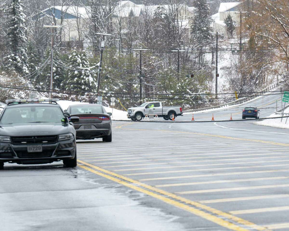 Route 9W in Bethlehem was closed in both directions on Saturday, March 4, 2023 because of a downed power line.