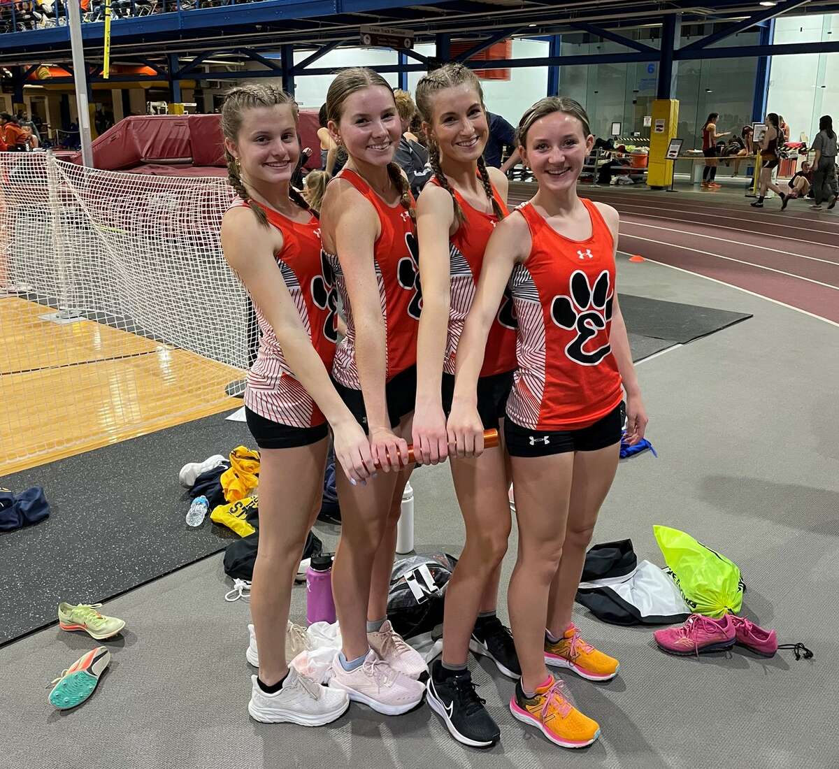 Dylan Peel, Riley Knoyle, Maya Lueking and Emily Nuttall won the 3,200 in 9:51.04. It is currently the eighth-fastest time in the state among Class 3A teams.
