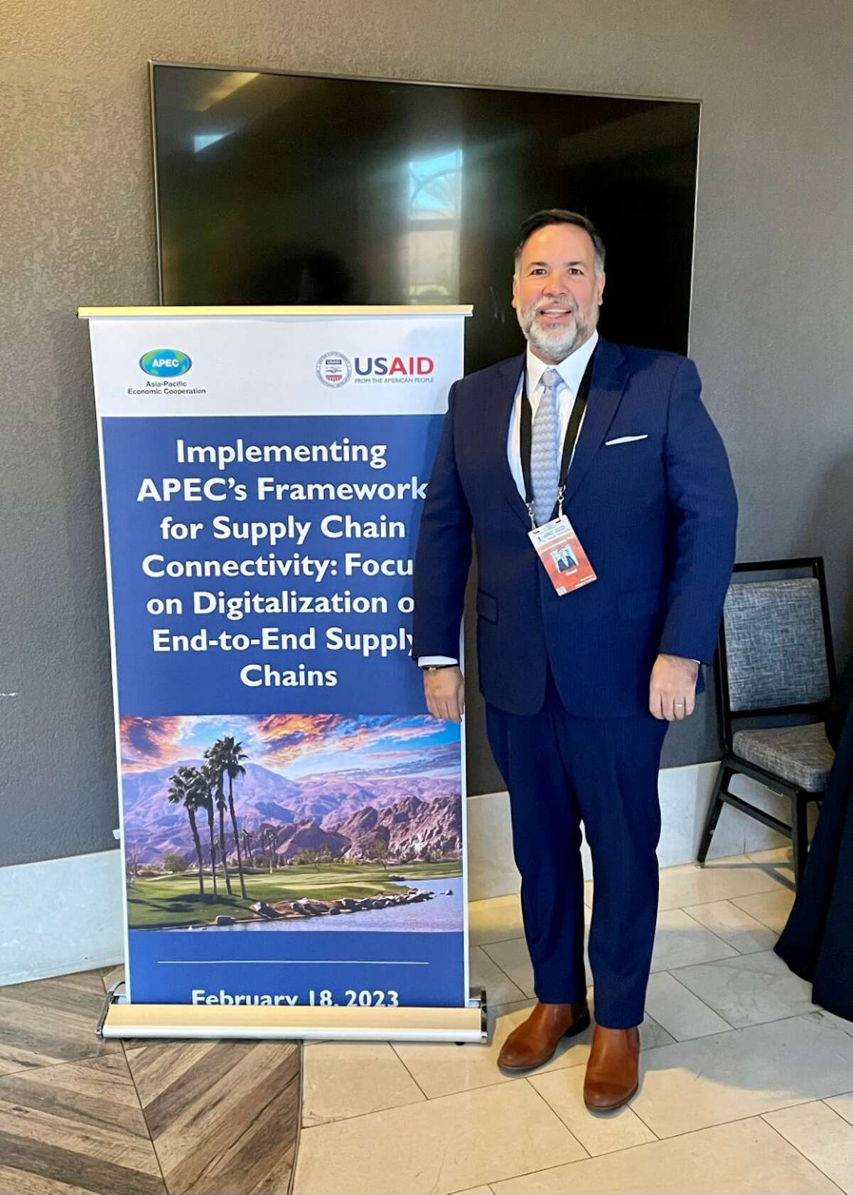 Dr. Daniel Covarrubias, TAMIU Director of the Texas Center for Border Economic and Enterprise Development attended the Asia Pacific Economic Cooperation 2023 Summit held at Palm Springs, California in mid-February.