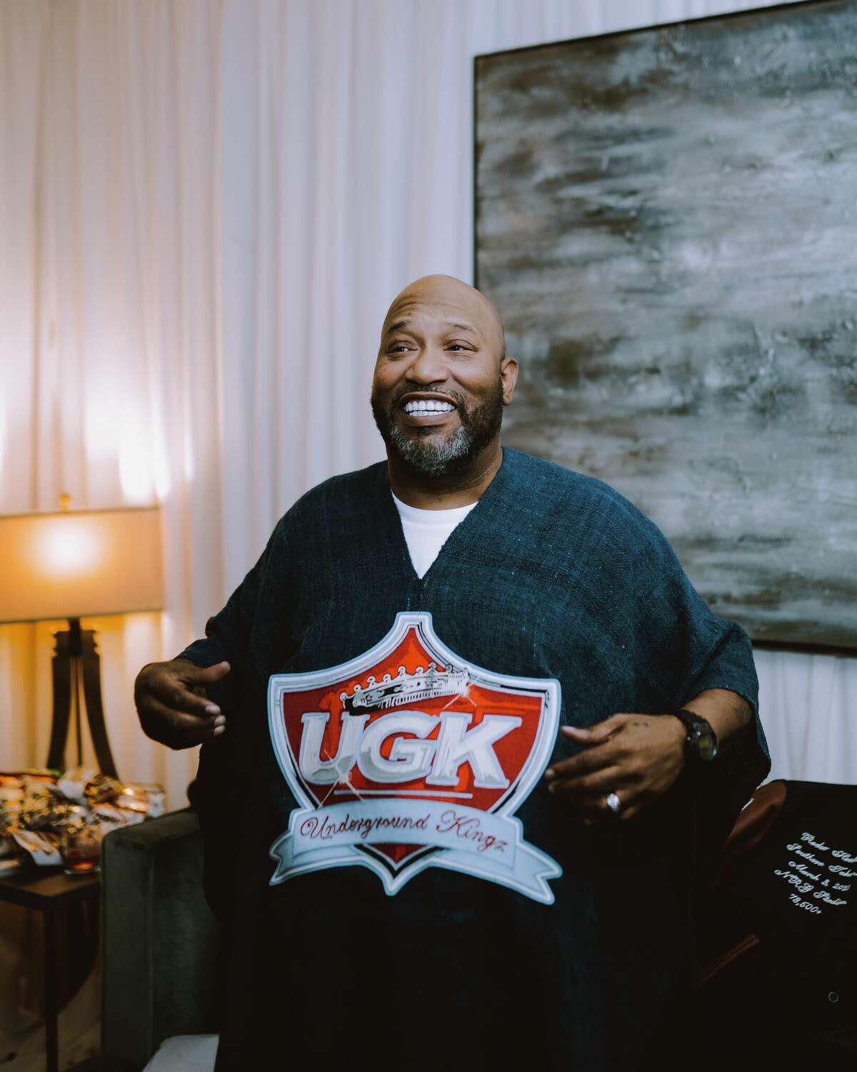 Bun B's custom UGK Poncho was created by Purple for the Rodeo show.