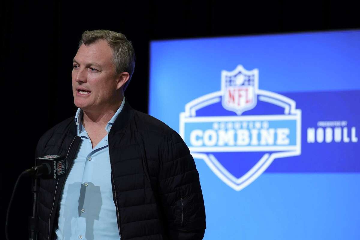 Niners general manager John Lynch speaks to the media during the NFL Combine at the Indiana Convention Center in Indianapolis last week.