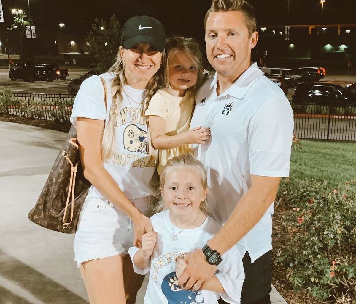 New Legacy Prep football coach Sam Oelschlegel is seen with his family, including wife Blaine and daughters Gracen and Micah.
